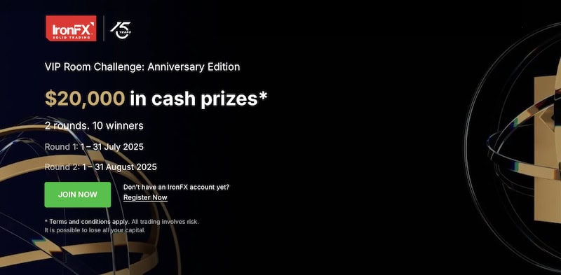 IronFX Launches $20,000 VIP Room Challenge to Celebrate 15-Year Milestone